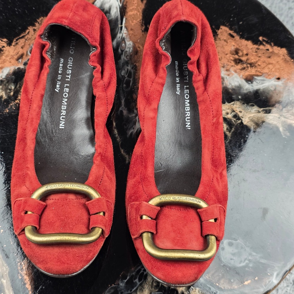AGL Attilio Giusti Leombruni Ballet Flats Women 37 Red Suede Buckle Italy - Picture 9 of 11